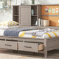 Twin Size Lounge Daybed with Storage Shelves, Cork Board, USB Ports and 3 Drawers, Antique Gray