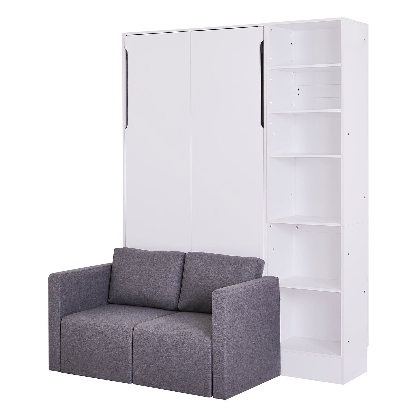 Cama plegable tamaño twin con sofá y estantes, color blanco