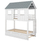 House Bunk Bed with Trundle,Roof and Windows White