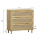 3-Drawer Rattan Storage Cabinet Set of 2, Oak Finish for Bedrooms, Living Rooms, and Hallways