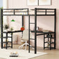 All metal loft bed with desk and shelf, loft bed with ladder and guardrail, black with black desk