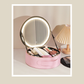 Makeup Bag with round Mirror Rechargeable Cosmetic Case woman Makeup Train Case Cosmetic Organizer with Mirror and Light