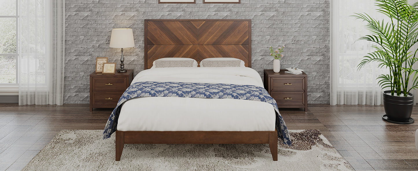 Mid-Century Modern Platform Bed Wood Slat Support with No Box Spring Needed,Queen, Walnut