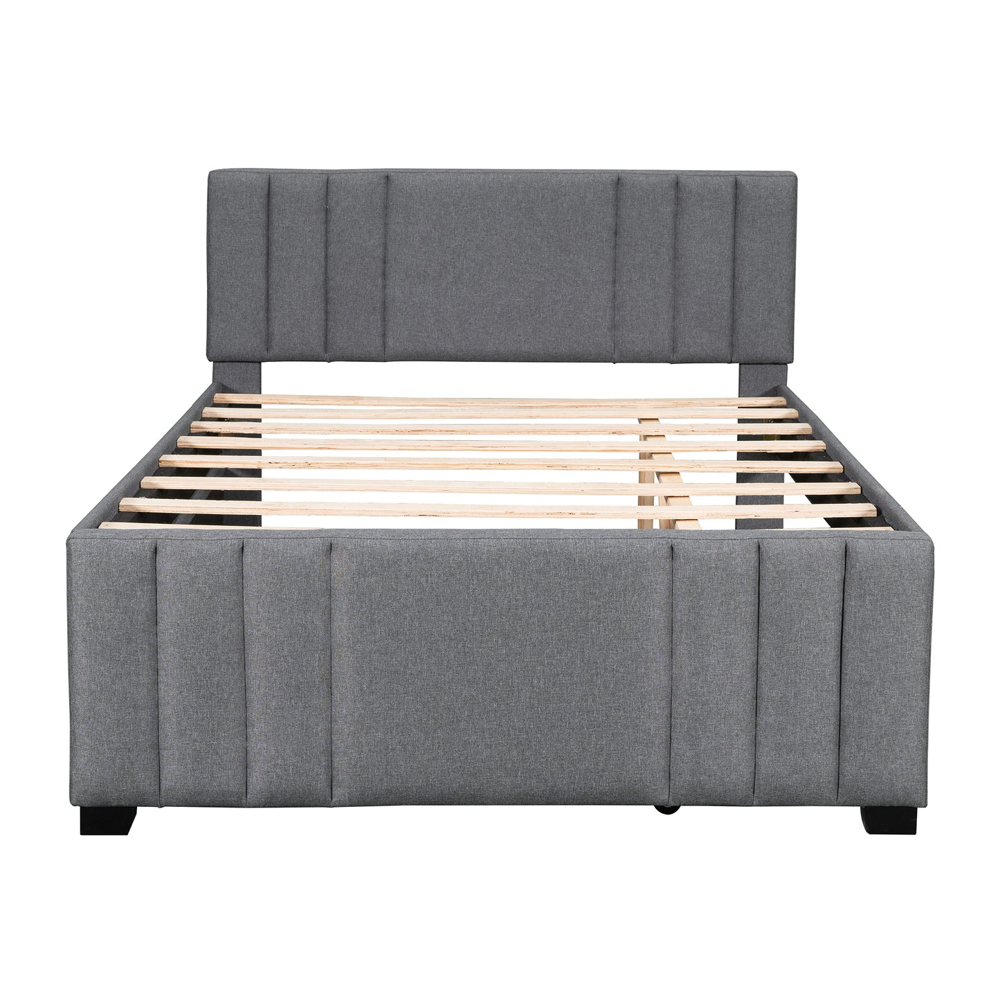 Full Upholstered Platform Bed with Trundle Grey