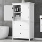 Bathroom Storage Cabinet, Cabinet with Two Doors and Drawers, Adjustable Shelf, MDF Board, White