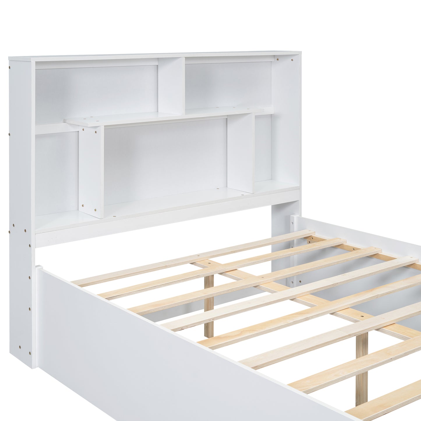 Full Size Platform Bed with Storage Headboard and 2 Drawers, White