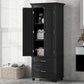 Tall Storage Cabinet with Two Drawers, Perfect for Bathrooms and Offices, Black Finish