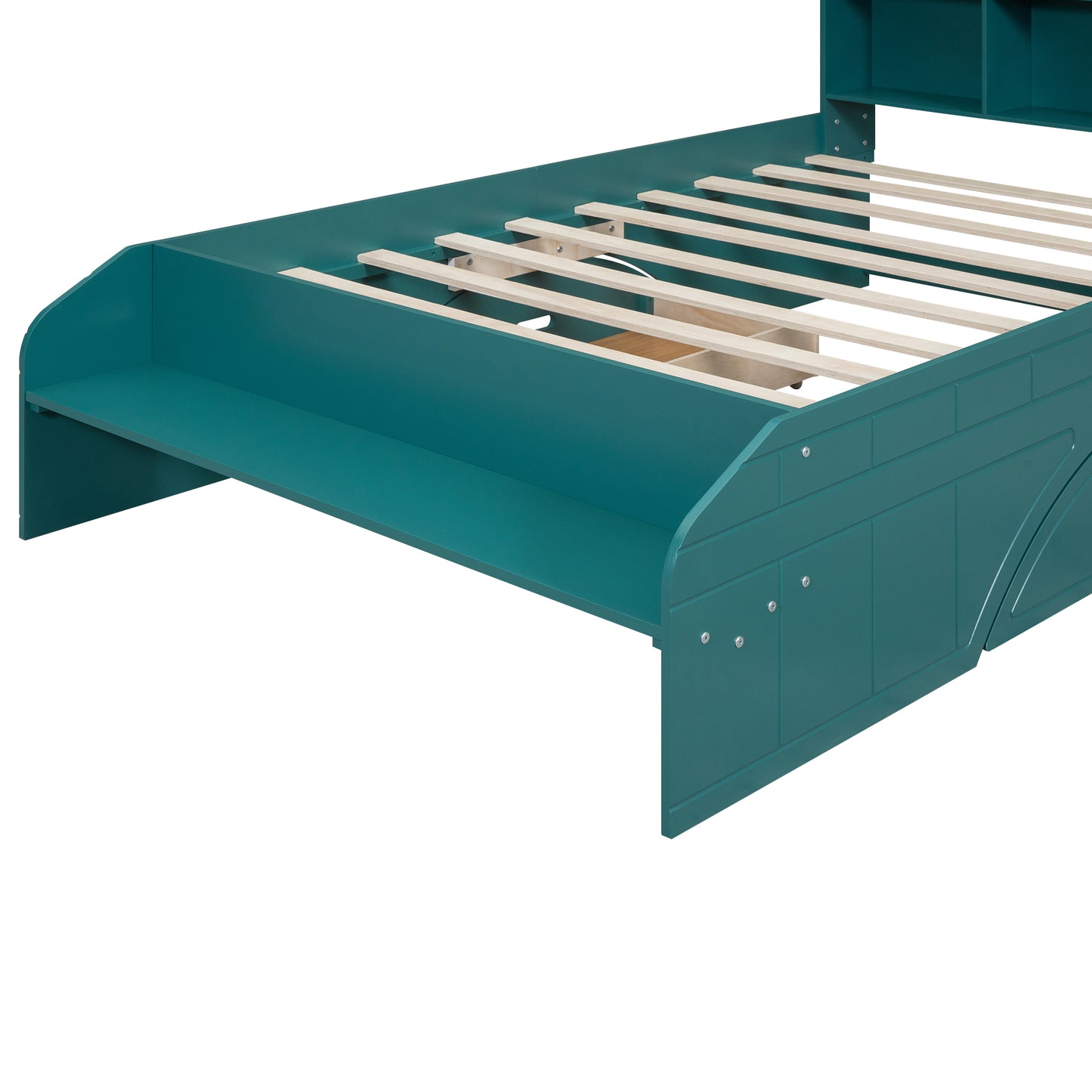 Wood Full Size Platform Bed with 2 Drawers, Storage Headboard and Footboard, Dark Green