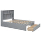 Full Size Platform Bed with Storage Headboard and 2 Drawers, Gray