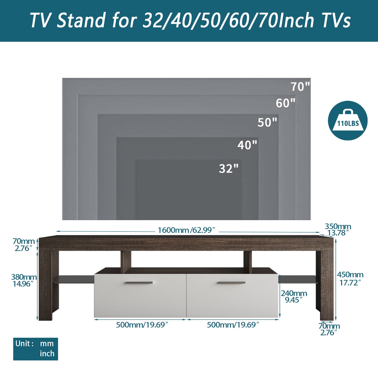 20 minutes quick assembly brown simple modern TV stand with the toughened glass shelf Floor cabinet Floor TV wall cabinet