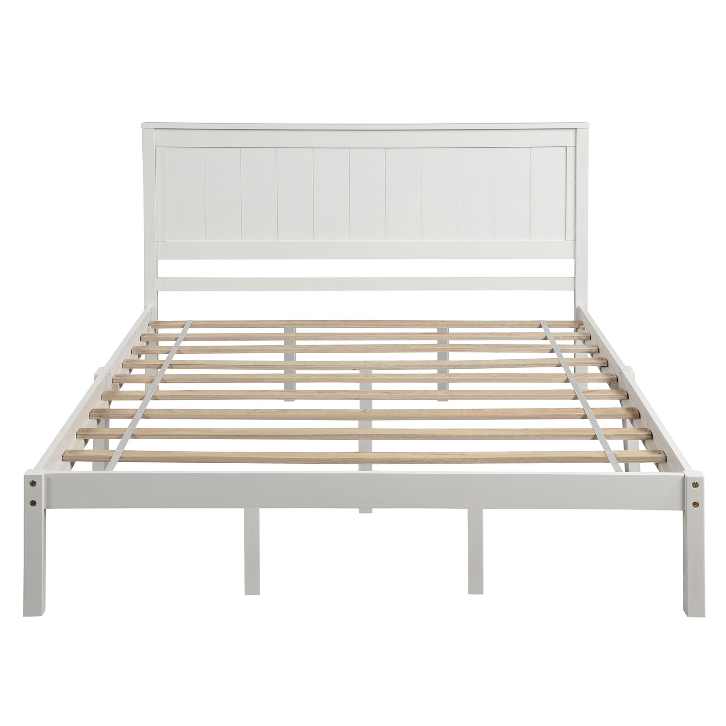 Platform Bed Frame with Headboard, Wood Slat Support, No Box Spring Needed  Queen  White