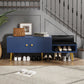 Modern Shoe Storage Bench with Hidden Storage and Upholstered Cushions, Navy Finish