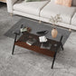 Rectangle Coffee Table with Tempered Glass Top and Brown MDF Shelf, Modern Design for Living Rooms, Gray Glass