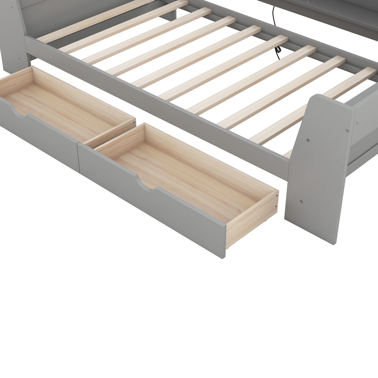 Twin Size Daybed with Shelves, Drawers and Built-In Charging Station, Gray