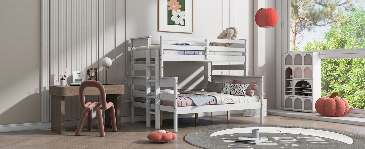 Wood Twin over Full Bunk Bed with Ladder White