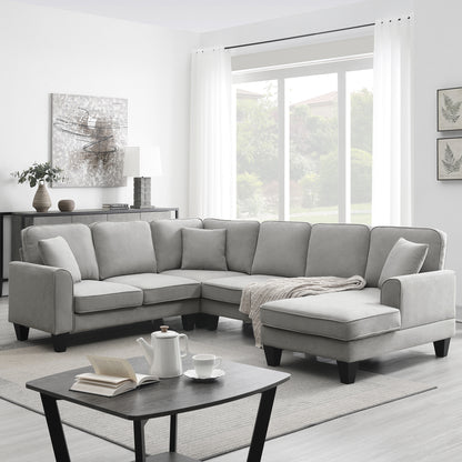 108*85.5" Modern U Shape Sectional Sofa 7 Seat Fabric Sectional Sofa Set