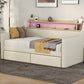 Twin Size Daybed with Storage Drawers, Upholstered Daybed with Charging Station and LED Lights, Beige