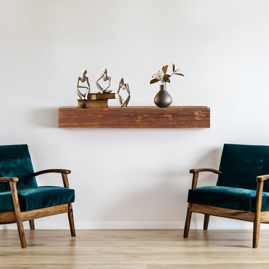 48-Inch Rustic Wood Floating Fireplace Mantel Decor