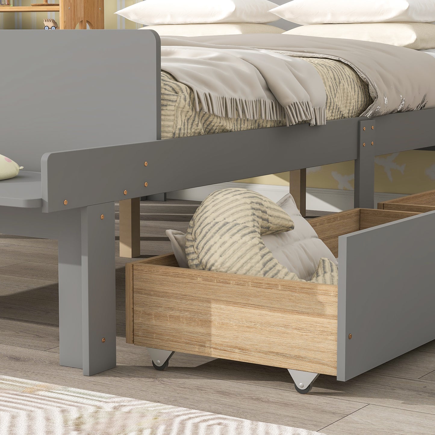 Full Bed with Footboard Bench 2 drawers Grey