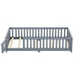 Twin Size Bed Floor Bed with Safety Guardrails and Door for Kids, Gray