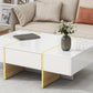 ON-TRANS 47.2 inch x 31.4 inch multifunctional rectangular sofa table with 2 drawers and gold wood grain leg center table, white