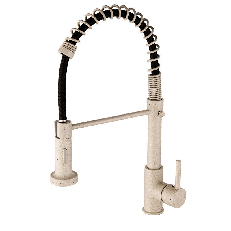 All copper spring faucet, kitchen sink with rotatable pull-out paint, black and gold dots