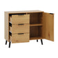 Storage cabinet with 3 drawers and adjustable shelves, medieval cabinet with doors in natural wood color