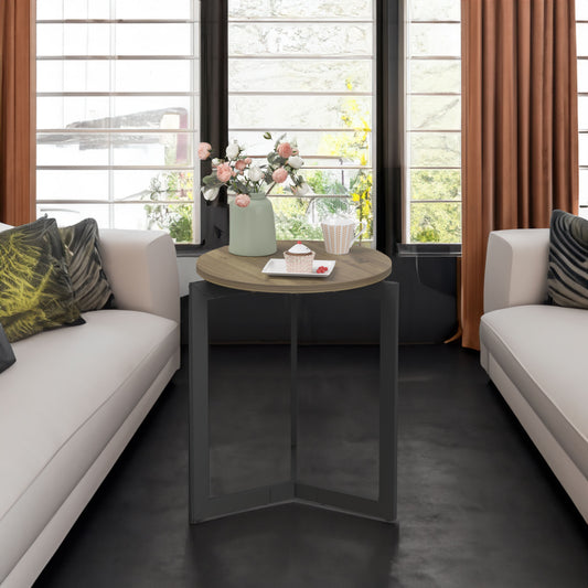 Round Metal Frame Side Table Brown Finish