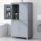 Bathroom floor storage cabinet, bathroom storage cabinet, 4-door independent cabinet, adjustable shelf, adaptive shelf, gray