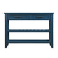 Console Sofa Table with 2 Storage Drawers and 2 Tiers Shelves Mid-Century Style 42'' Solid Wood Buffet Sideboard Navy Blue