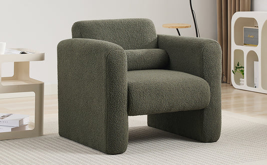 Silla moderna con tejido Sherpa de piel de oveja, sillón con cojines suaves en verde alga para salas de estar