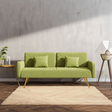 Green Fabric Double Sofa with Split Backrest and Two Throw Pillows