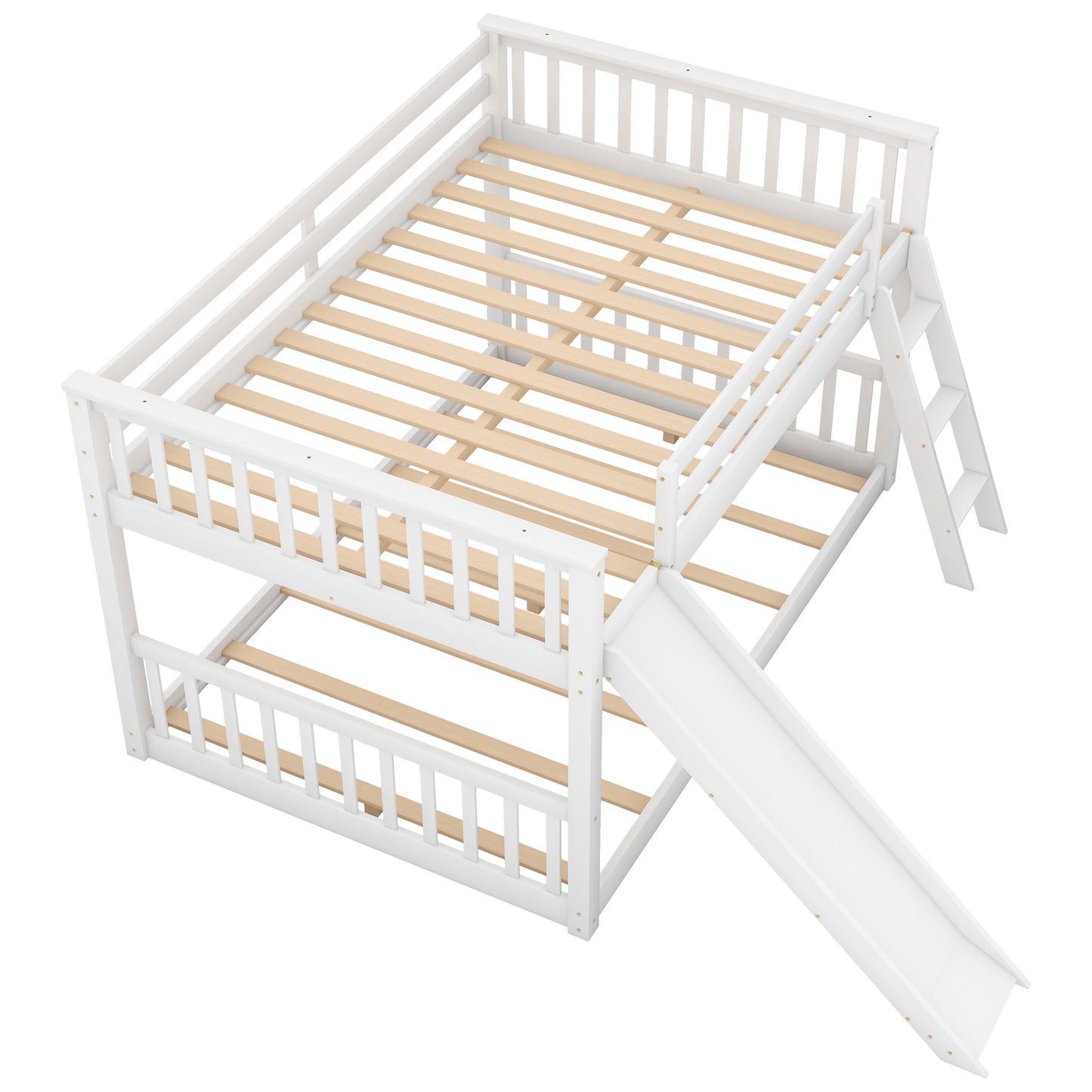 Full over Full Bunk Bed with Convertible Slide and Ladder  White