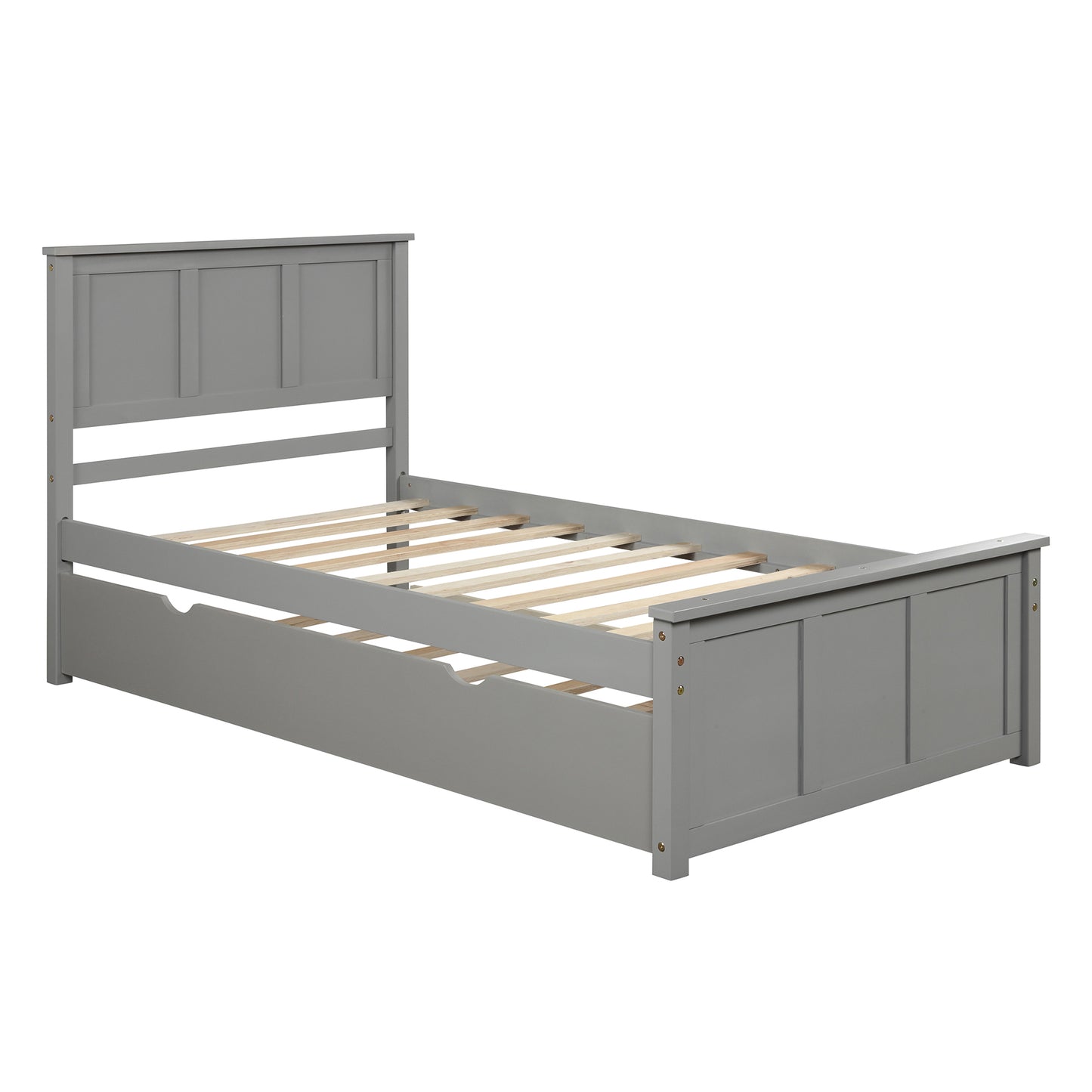 Platform Bed with Twin Size Trundle, Twin Size Frame in Gray Finish