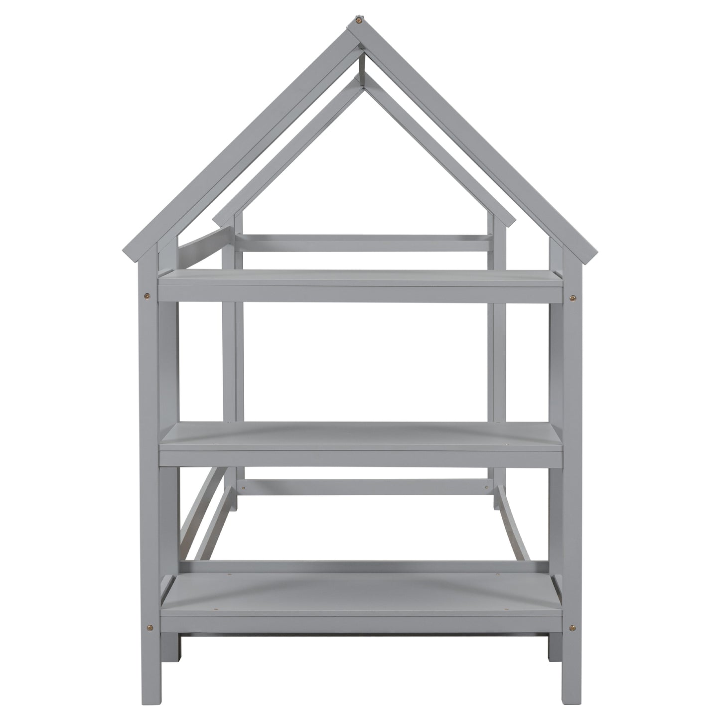 Twin House-Shaped Floor Bed with 2 Detachable Stands Grey