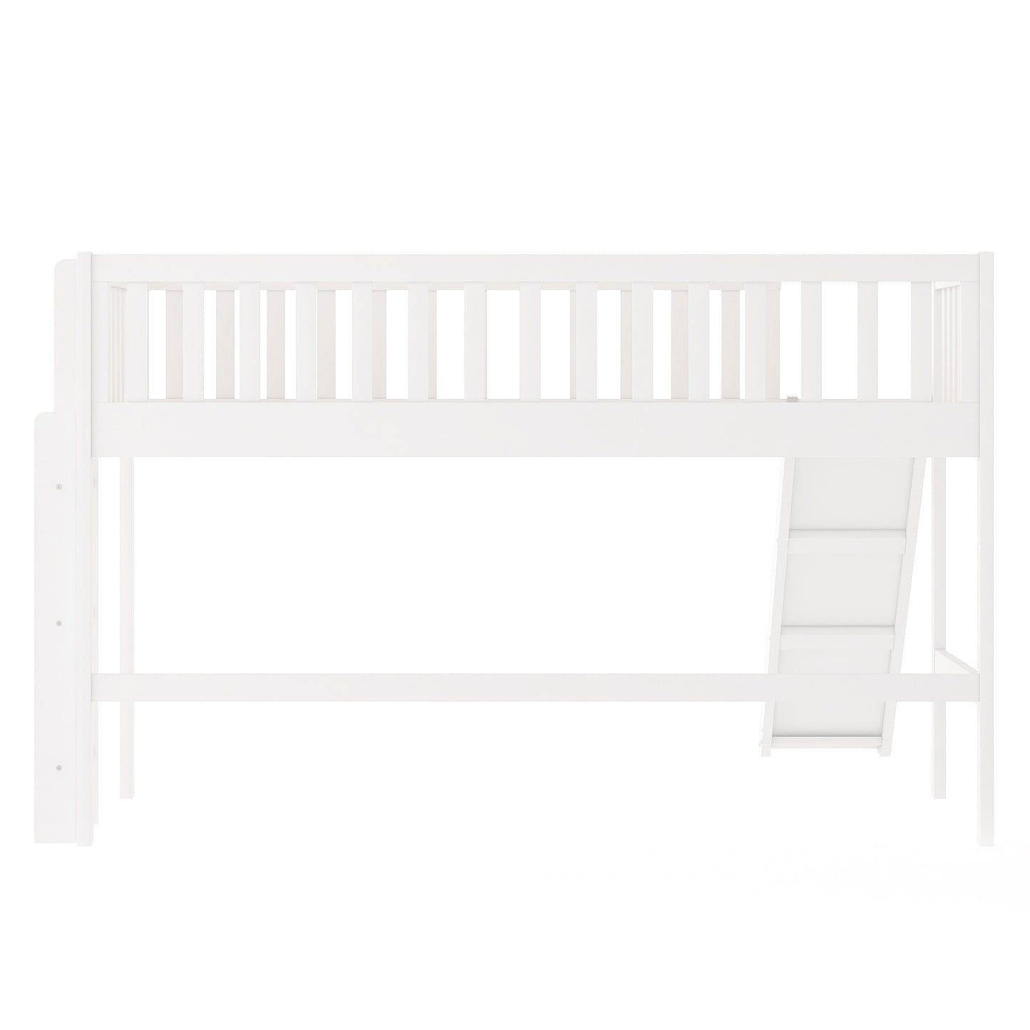 Twin Size Low Loft Bed with Ladder and Slide White