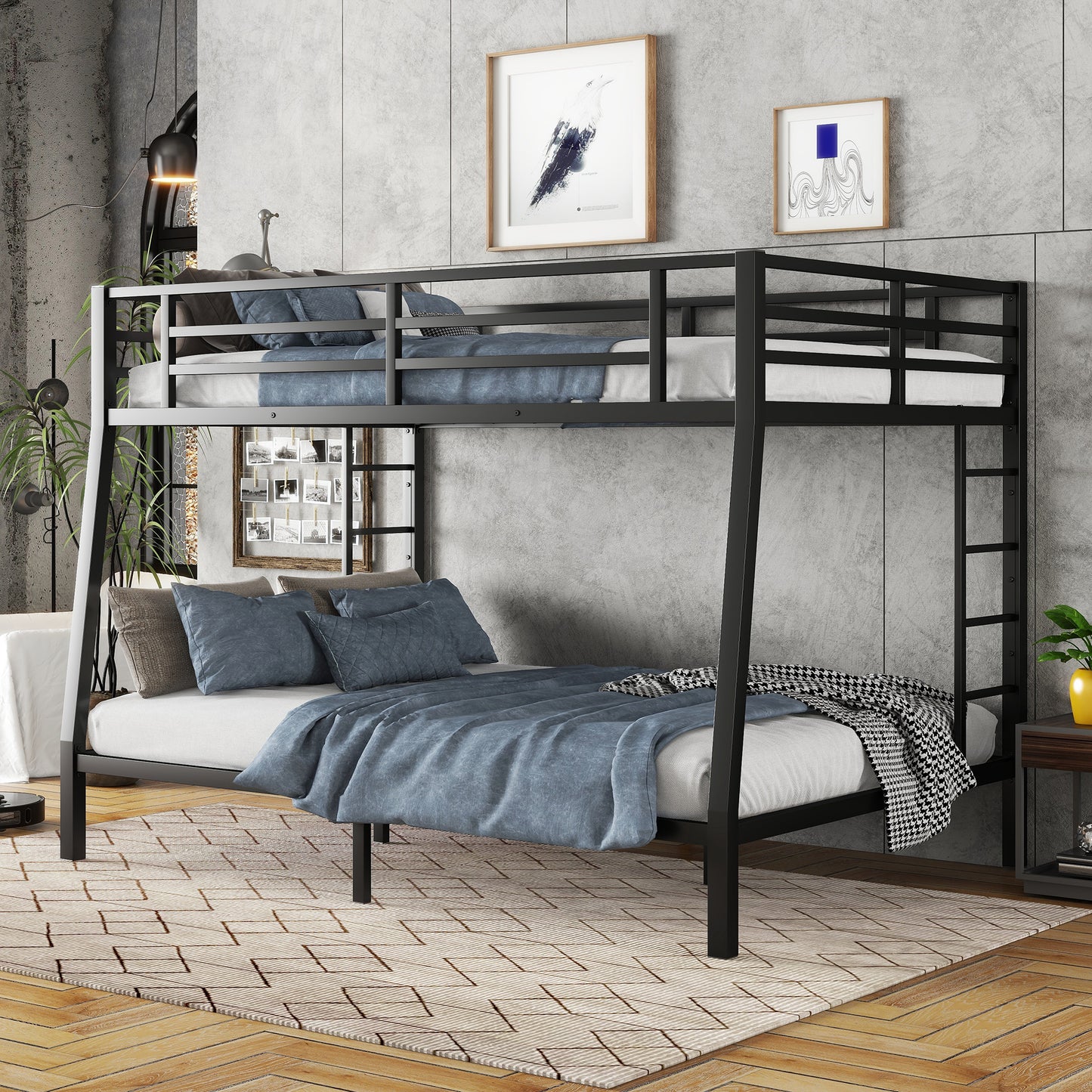 Metal Full XL Over Queen Bunk Bed for Teens and Adults, Space-Saving and Noise-Reduced Design