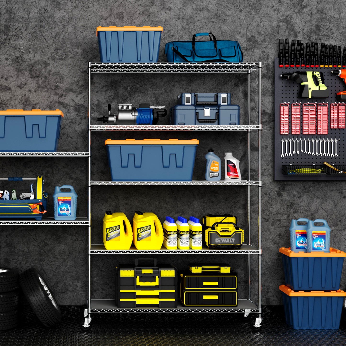 6-Tier Wire Shelving Unit, 6000 LBS Capacity, NSF-Approved Adjustable Metal Garage Storage Shelves with Wheels