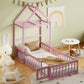 Wooden Twin Size Children's Bed with Detachable Headboard and Integrated Clothes Drying Rack, Pink