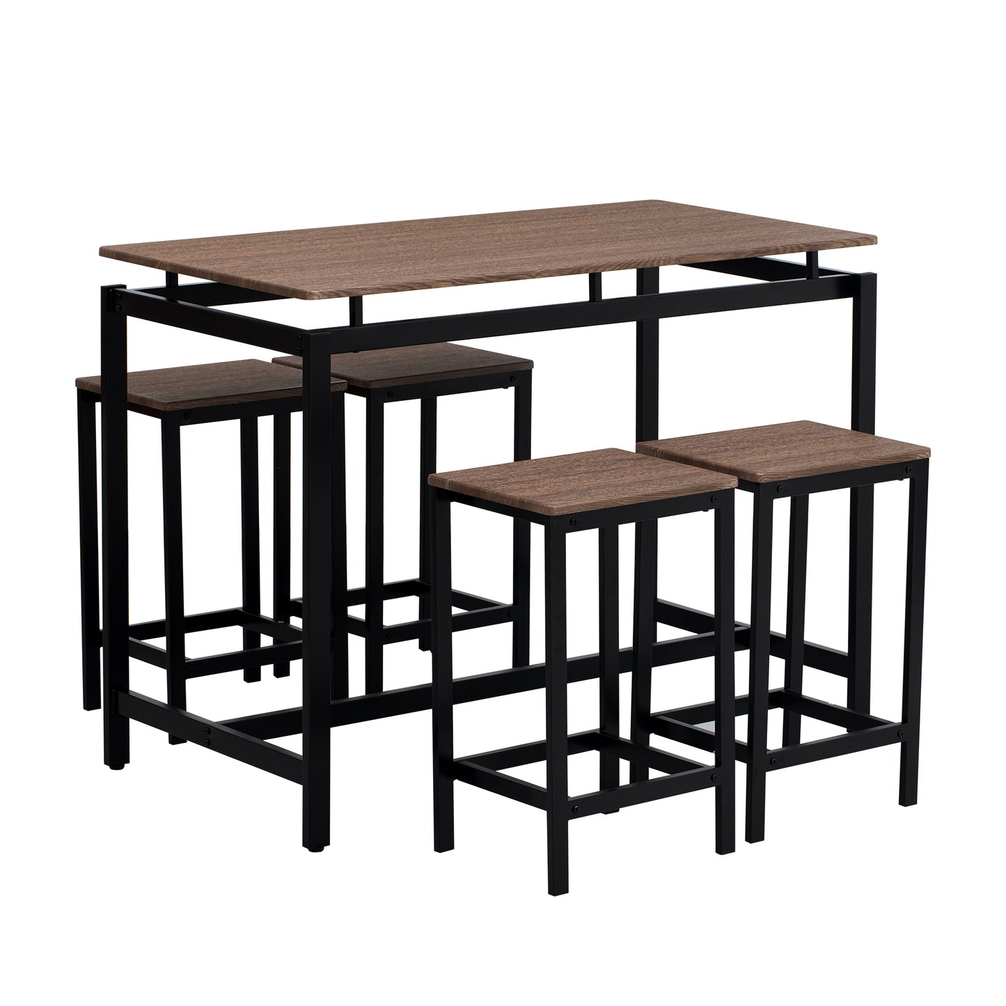 TREXM 5-piece compact bar table with table and stool - modern industrial design (dark brown)