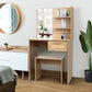 Vanity Desk Set Stool & Dressing Table with LED Lighting Mirror Drawer and Wood Cosmetic Table Chest of Drawers Nature Color