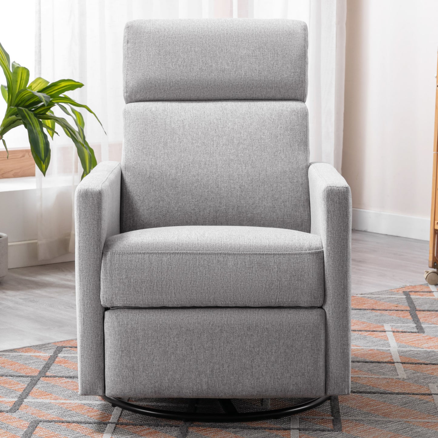 Modern Upholstered Rocker Nursery Chair Plush Seating Glider Swivel Recliner Chair Gray