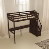 Twin Size Loft Bed with Storage Staircase and Built-in Desk Espresso