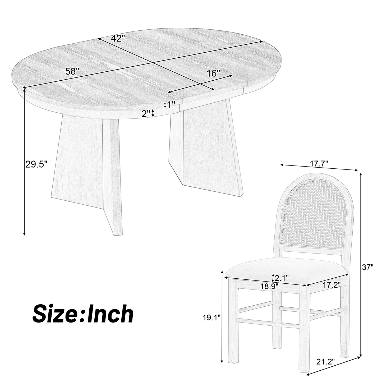 TREXM 5-Piece Retro Dining Set, Expandable Table and 4 Cushioned Chairs with Rattan Backrests, Espresso Finish