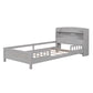 Wood Twin Size Platform Bed with Built-in LED Light  Storage Headboard and Guardrail Antique Grey