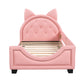 Twin Size Upholstered Daybed with Carton Ears Shaped Headboard  Pink