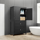 Bathroom Storage Cabinet, Cabinet with Two Doors and Drawers, Adjustable Shelf, MDF Board, Black