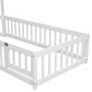 Twin House-Shaped Headboard Floor Bed with Fence White