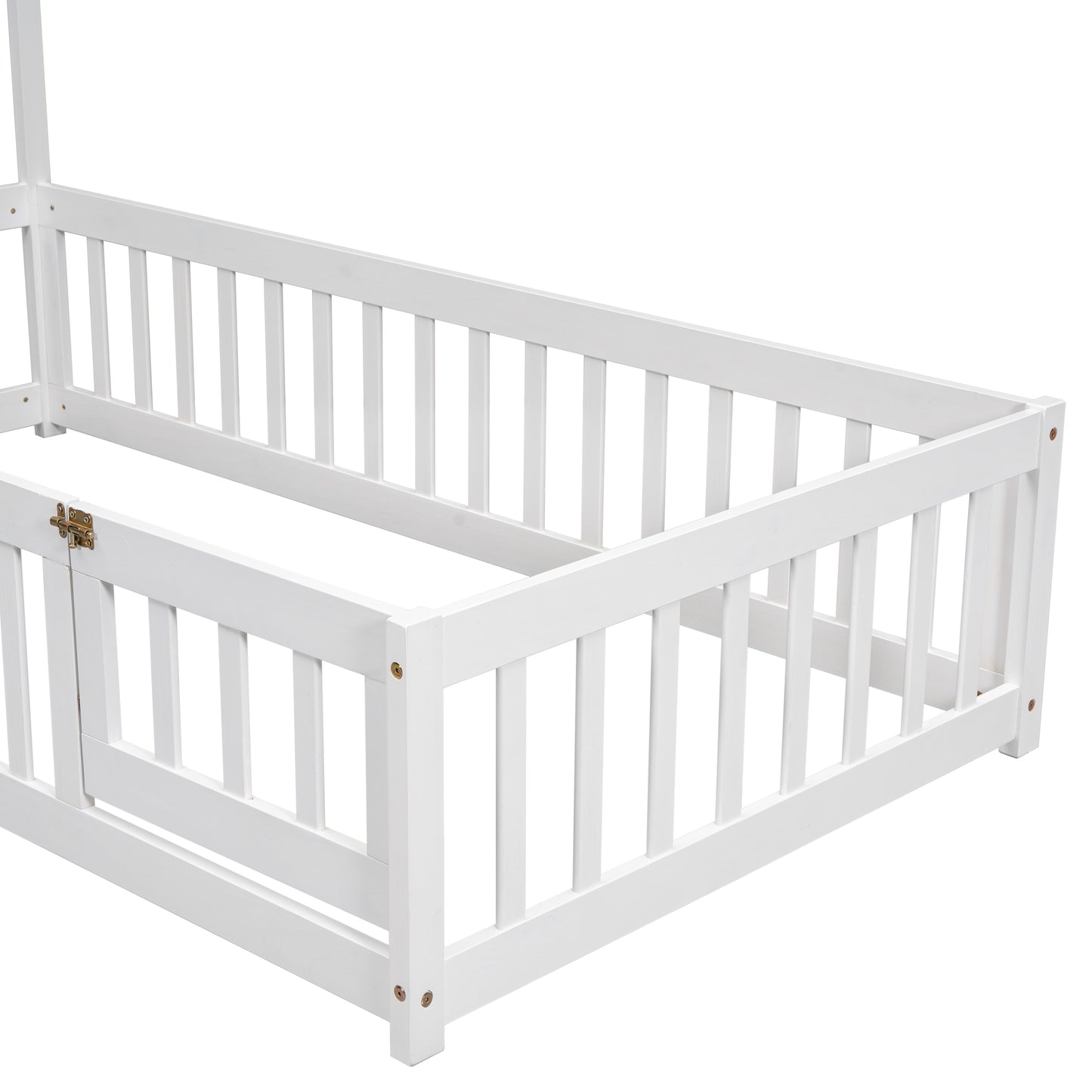 Twin House-Shaped Headboard Floor Bed with Fence White