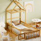 Wooden Twin Size Children's Bed with Detachable Headboard and Integrated Clothes Drying Rack, Natural